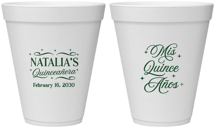Personalized Quinceanera 12 oz Foam Cups - Mis Quince Anos | 70006