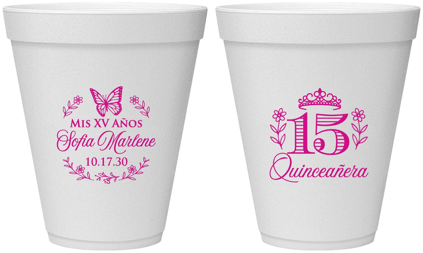Personalized Quinceanera 12 oz Foam Cups - Mis Quince Anos | 70007