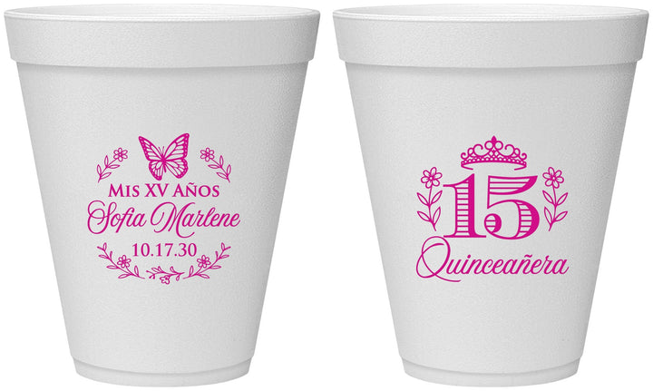 Personalized Quinceanera 12 oz Foam Cups - Mis Quince Anos | 70007