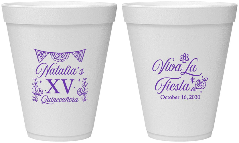 Personalized Quinceanera 12 oz Foam Cups - Viva La Fiesta Quince | 70008