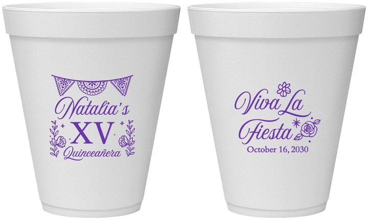 Personalized Quinceanera 12 oz Foam Cups - Viva La Fiesta Quince | 70008