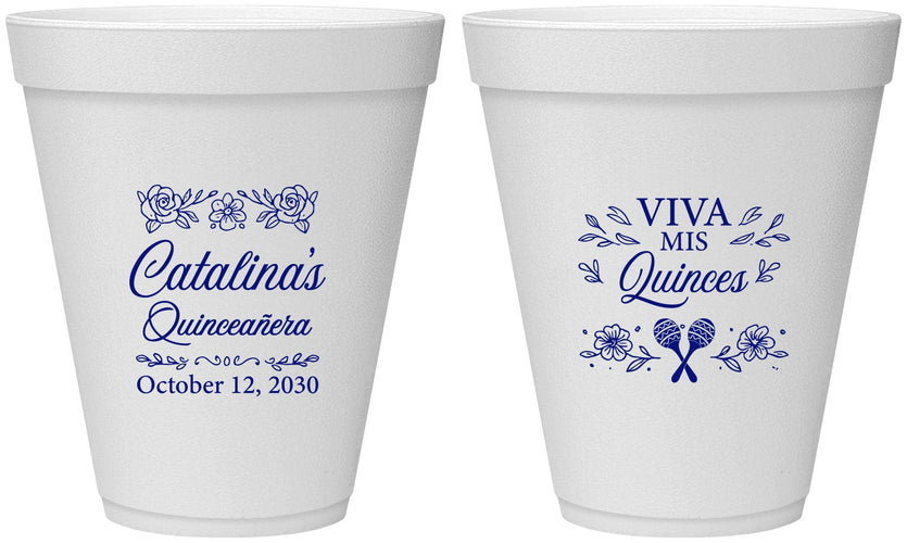 Personalized Quinceanera 12 oz Foam Cups - Viva Mis Quinces | 70009