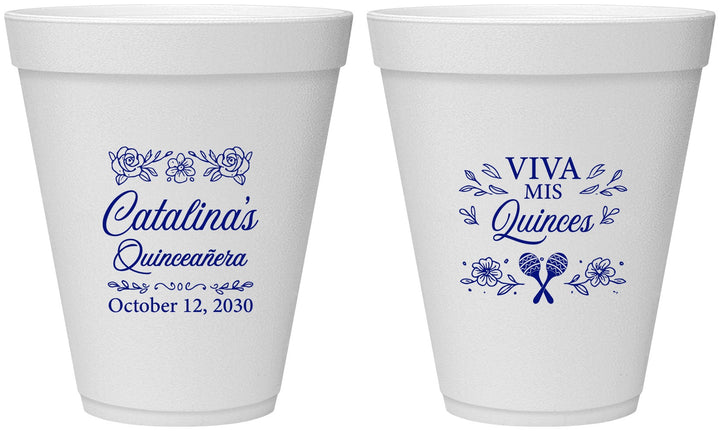 Personalized Quinceanera 12 oz Foam Cups - Viva Mis Quinces | 70009