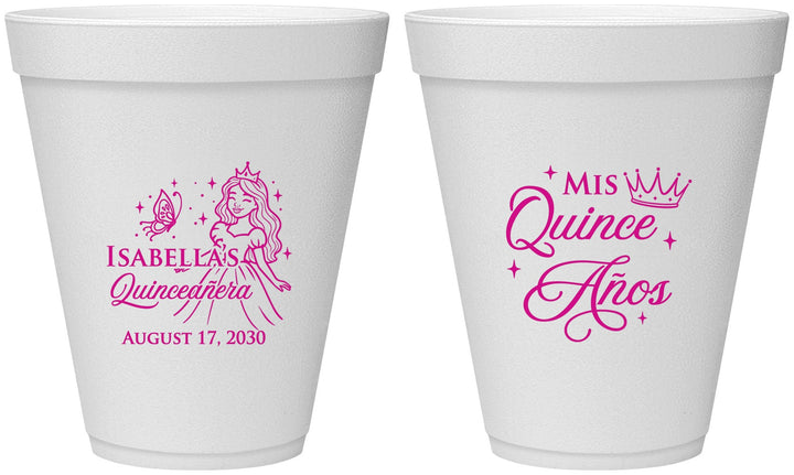 Personalized Quinceanera 12 oz Foam Cups - Mis Quince Anos | 70012