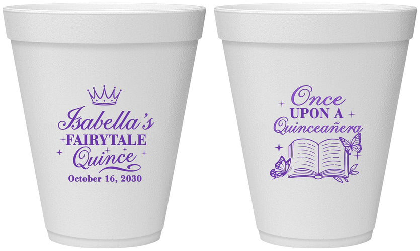 Personalized Quinceanera 12 oz Foam Cups - Once Upon A Quince | 70013