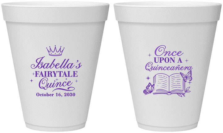 Personalized Quinceanera 12 oz Foam Cups - Once Upon A Quince | 70013