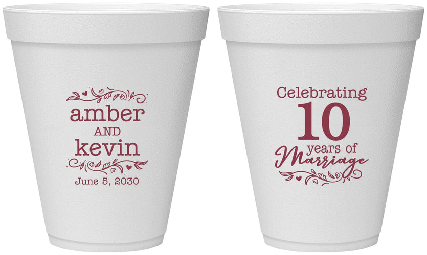 Personalized Anniversary 12 oz Foam Cups - 10 Years Of Marriage | 80000