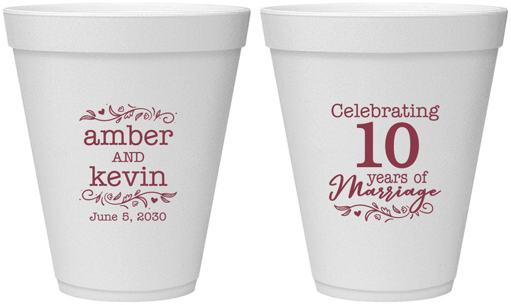 Personalized Anniversary 12 oz Foam Cups - 10 Years Of Marriage | 80000