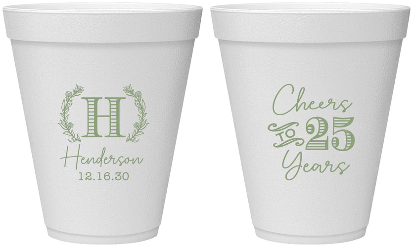 Personalized Anniversary 12 oz Foam Cups - Cheers To 25 Years | 80002