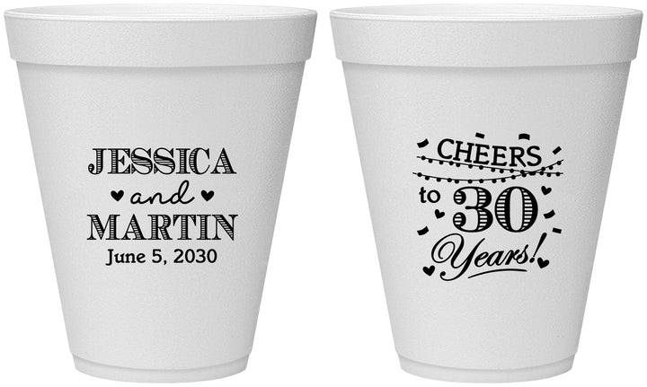 Personalized Anniversary 12 oz Foam Cups - Cheers To 30 Years | 80003