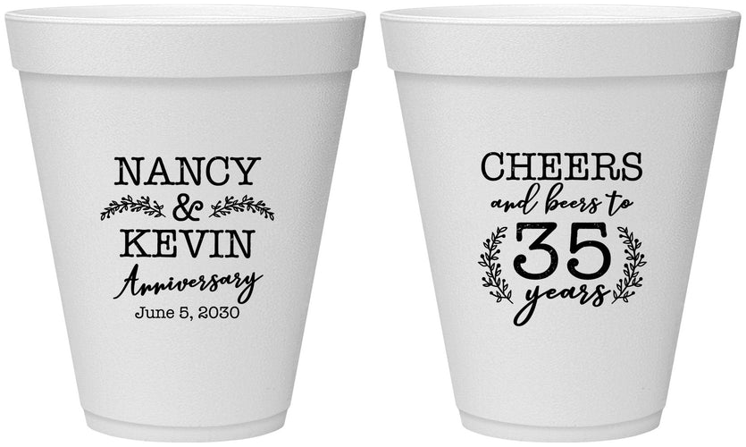 Personalized Anniversary 12 oz Foam Cups - Cheers To 35 Years | 80004