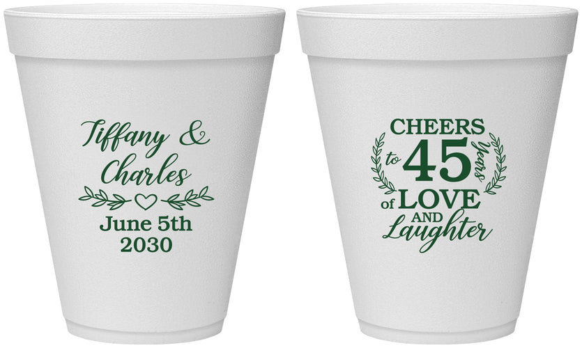 Personalized Anniversary 12 oz Foam Cups - Cheers To 45 Years | 80006