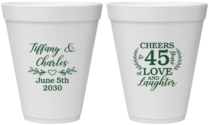 Personalized Anniversary 12 oz Foam Cups - Cheers To 45 Years | 80006