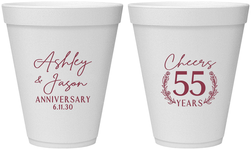 Personalized Anniversary 12 oz Foam Cups - Cheers To 55 Years | 80008