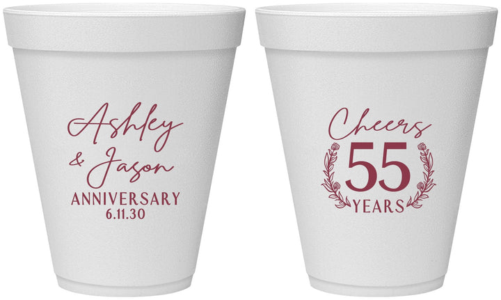 Personalized Anniversary 12 oz Foam Cups - Cheers To 55 Years | 80008