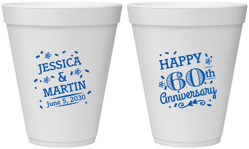 Personalized Anniversary 12 oz Foam Cups - Cheers To 60 Years | 80009