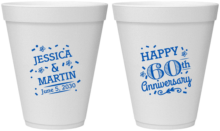 Personalized Anniversary 12 oz Foam Cups - Cheers To 60 Years | 80009