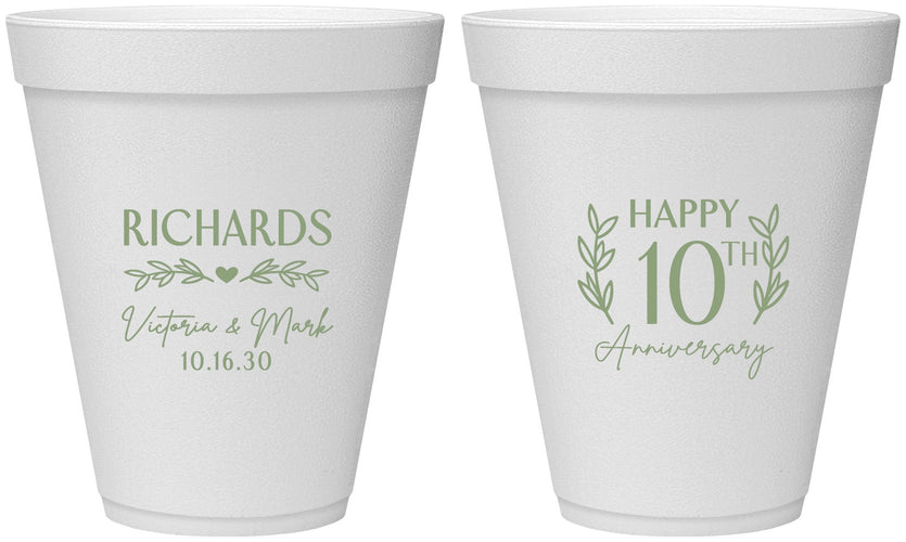 Personalized Anniversary 12 oz Foam Cups - 10th Wedding | 80010