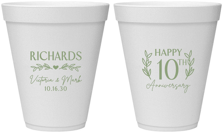 Personalized Anniversary 12 oz Foam Cups - 10th Wedding | 80010