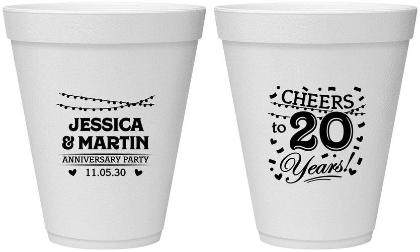 Personalized Anniversary 12 oz Foam Cups - Cheers To 20 Years | 80011