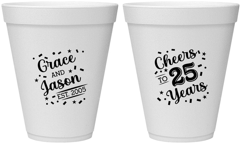 Personalized Anniversary 12 oz Foam Cups - Cheers To 25 Years | 80012