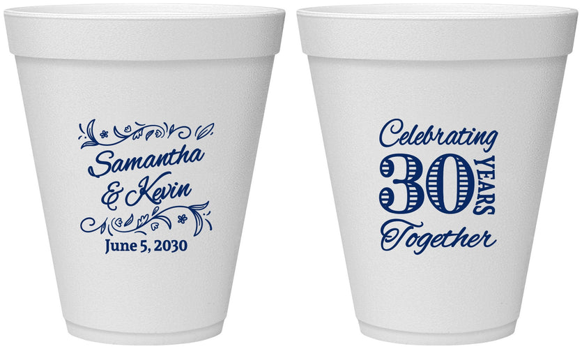 Personalized Anniversary 12 oz Foam Cups - 30 Years Together | 80013