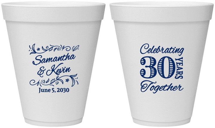 Personalized Anniversary 12 oz Foam Cups - 30 Years Together | 80013