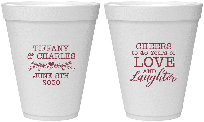 Personalized Anniversary 12 oz Foam Cups - Cheers To 45 Years | 80016