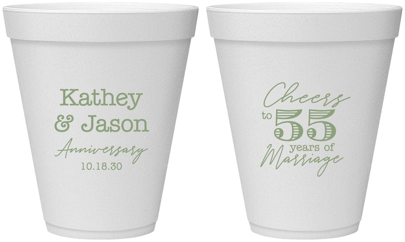 Personalized Anniversary 12 oz Foam Cups - Cheers To 55 Years | 80018