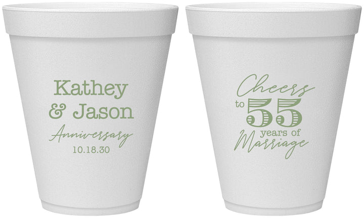 Personalized Anniversary 12 oz Foam Cups - Cheers To 55 Years | 80018