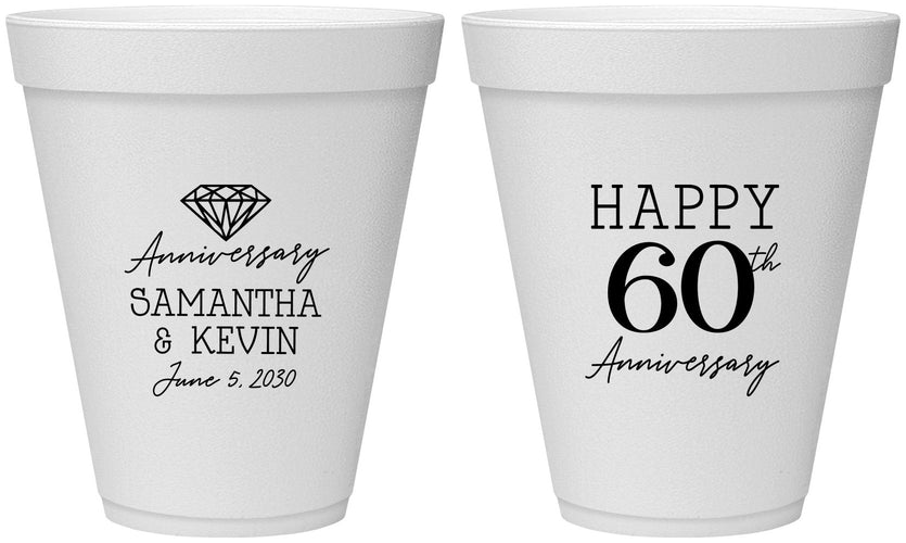 Personalized Anniversary 12 oz Foam Cups - 60th Wedding | 80019