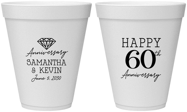 Personalized Anniversary 12 oz Foam Cups - 60th Wedding | 80019