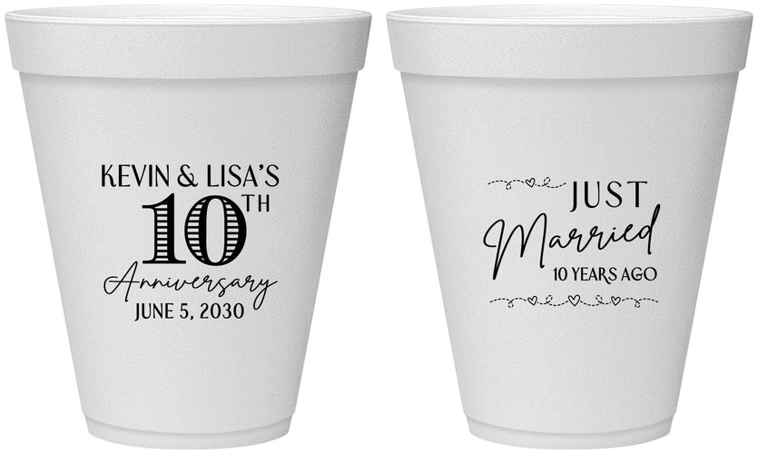 Personalized Anniversary 12 oz Foam Cups - 10 Years Down | 80020