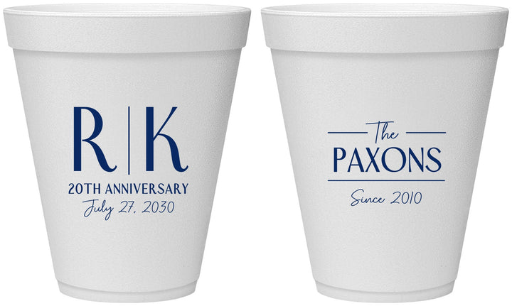 Personalized Anniversary 12 oz Foam Cups - 20th Wedding | 80021
