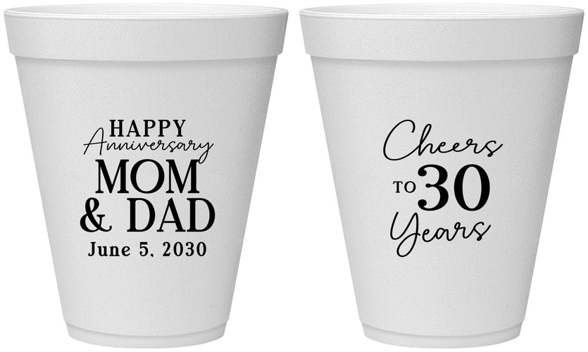 Personalized Anniversary 12 oz Foam Cups - Cheers To 30 Years | 80023