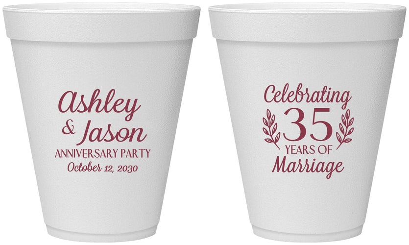 Personalized Anniversary 12 oz Foam Cups - 35 Years Of Marriage | 80024