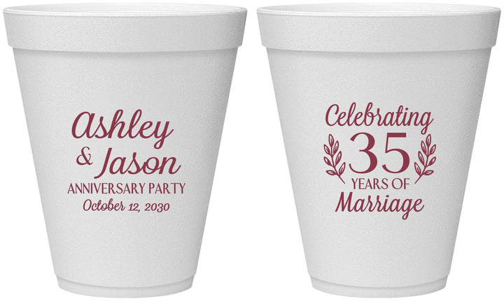 Personalized Anniversary 12 oz Foam Cups - 35 Years Of Marriage | 80024