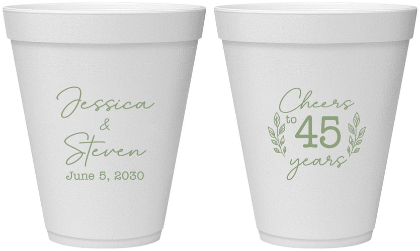 Personalized Anniversary 12 oz Foam Cups - Cheers To 45 Years | 80026