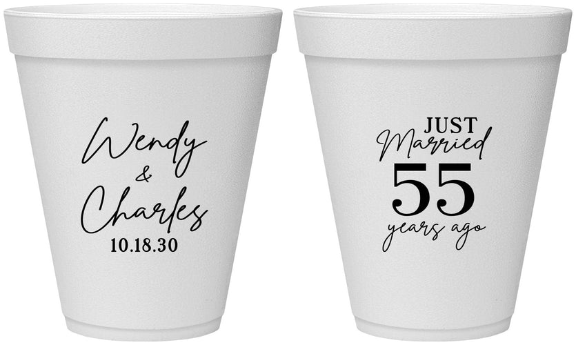 Personalized Anniversary 12 oz Foam Cups - Just Married 55 Years Ago | 80028