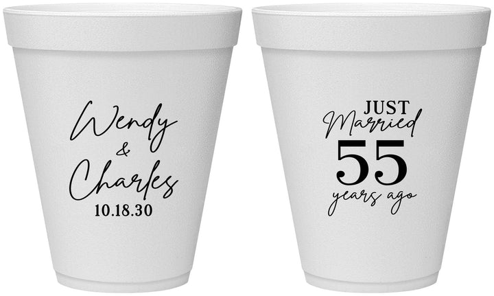 Personalized Anniversary 12 oz Foam Cups - Just Married 55 Years Ago | 80028