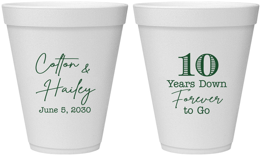 Personalized Anniversary 12 oz Foam Cups - Just Married 10 Years Ago | 80030