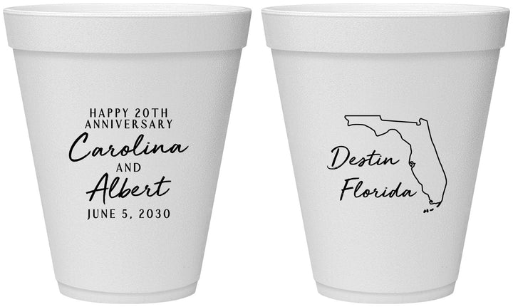 Personalized Anniversary 12 oz Foam Cups - 20th Wedding | 80031