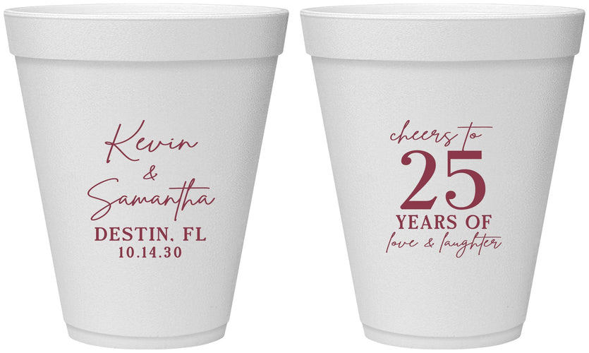 Personalized Anniversary 12 oz Foam Cups - 25 Years Of Marriage | 80032