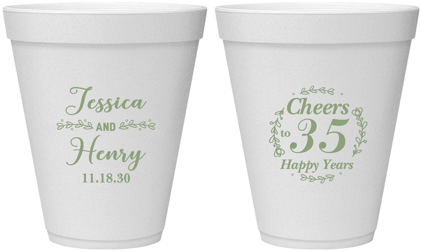 Personalized Anniversary 12 oz Foam Cups - Cheers To 35 Years | 80034