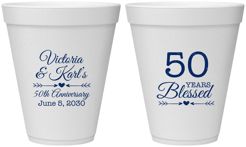Personalized Anniversary 12 oz Foam Cups - 50 Years Blessed | 80037