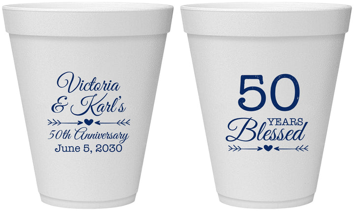 Personalized Anniversary 12 oz Foam Cups - 50 Years Blessed | 80037