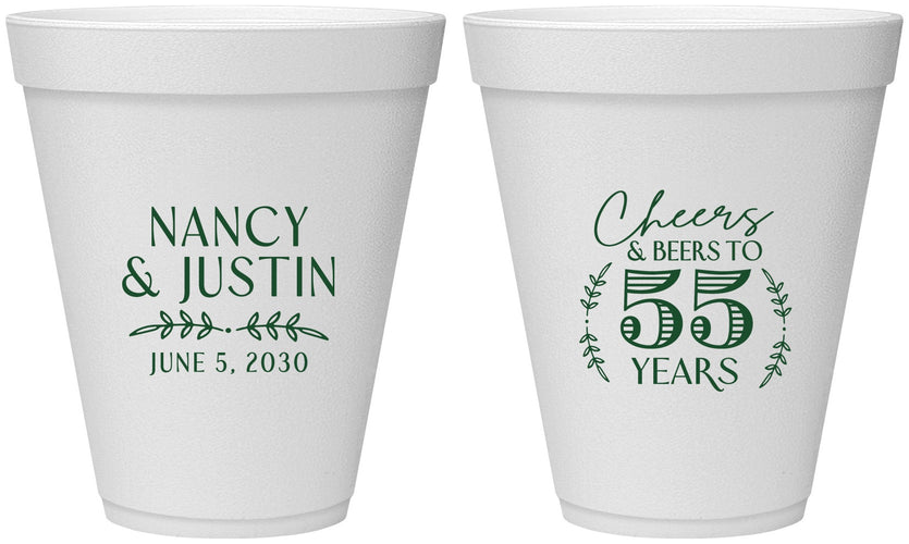 Personalized Anniversary 12 oz Foam Cups - Cheers To 55 Years | 80038