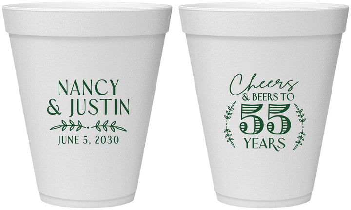 Personalized Anniversary 12 oz Foam Cups - Cheers To 55 Years | 80038