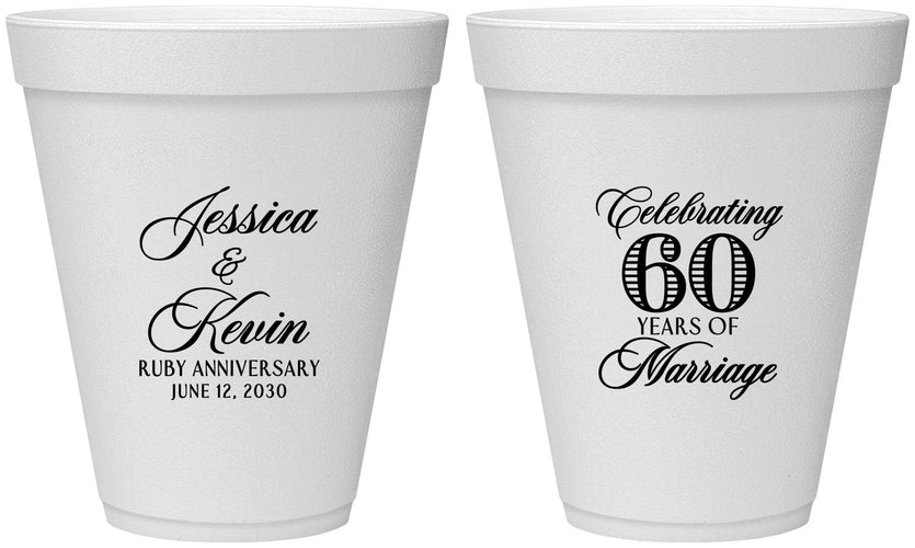 Personalized Anniversary 12 oz Foam Cups - 60 Years Of Marriage | 80039