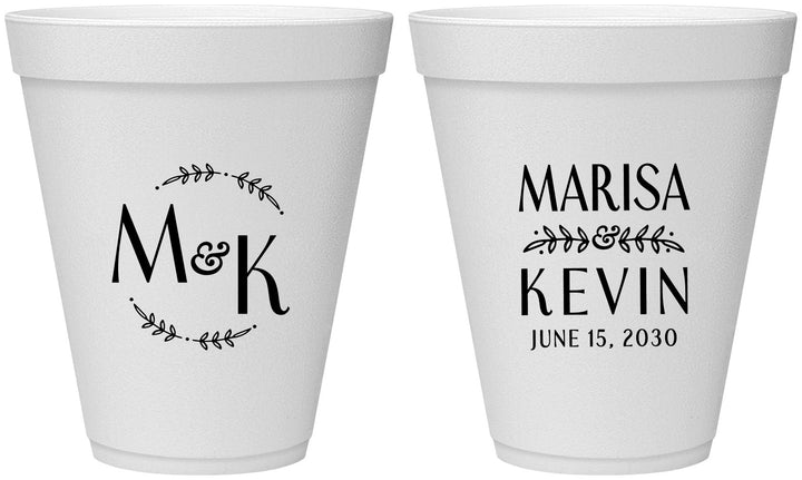 Personalized Wedding 12 oz Foam Cups - Two Letter Monogram | 801